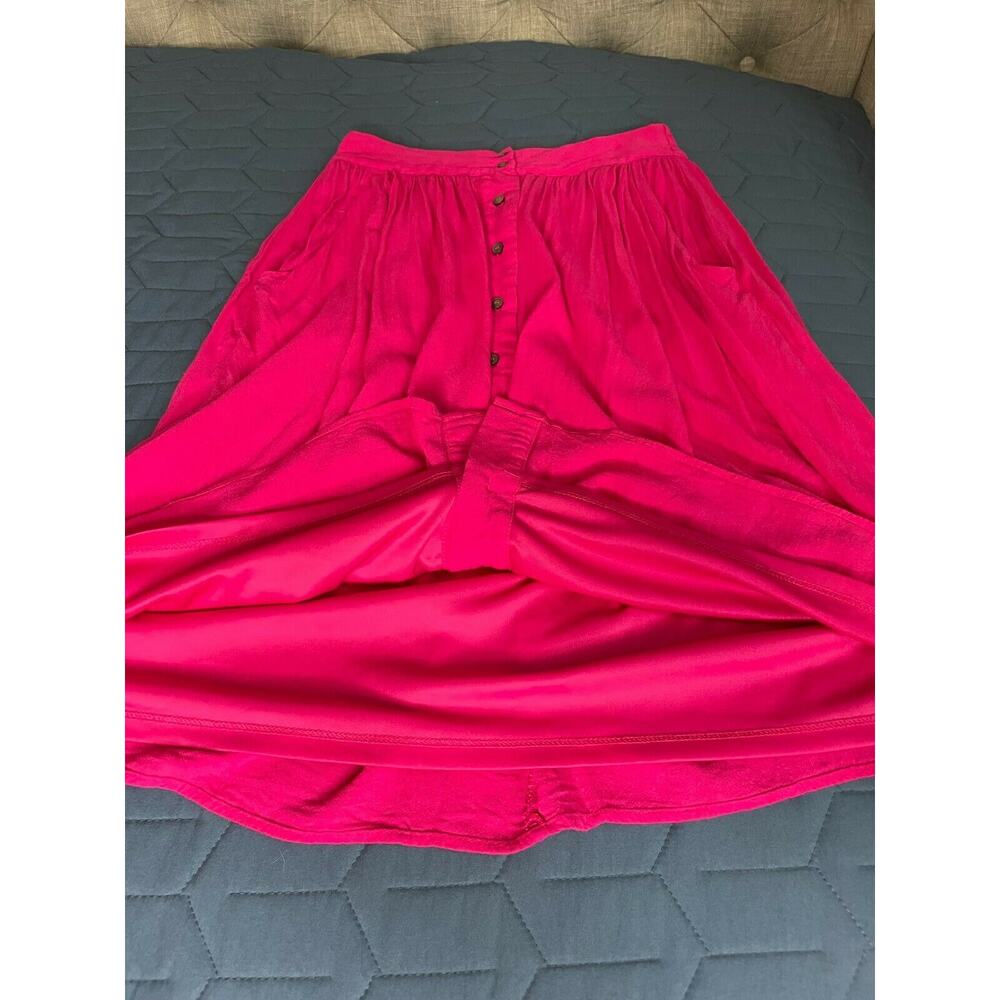 She + Sky Fuchsia Front Button Down Lined Flowy Knee Skirt Pockets Pink Small S - Picture 10 of 10